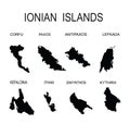 Ionian islands map set vector silhouette illustration isolated.