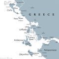 Ionian Islands Region of Greece, Greek island group, gray political map