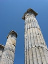Ionic columns against blue sky, ancient city Priene, Turkey Royalty Free Stock Photo