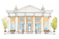 ionic columns of a greek revival building, magazine style illustration