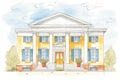 ionic columns of a greek revival building, magazine style illustration