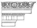 Ionic Cornice, Temple of Minerva Polias at Priene, vintage engraving