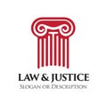 Ionic order column. Emblem for Law and Legal business. Logo with caption Law and Justice