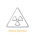 Ionizing radiation hazard symbol. Outline icon. Vector illustration. Nuclear energetic symbol. Triangular warning sign of danger.