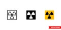 Ionizing radiation icon of 3 types color, black and white, outline. Isolated vector sign symbol.