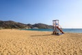 Lifeguard at Mylopotas beach on Ios Island. A wonderful beach with the golden sand and azure