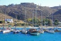 IOS, GREECE, 18 SEPTEMBER 2018, Panoramic view of the entrance to the port Royalty Free Stock Photo