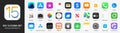 IOS 15 icons Apple inc: Apple Store, Apple ID, Swift UI, CardPointers, Widgets, SharePlay, Podcasts, iTunes, iBooks, Apple TV,