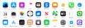 IOS 15 icons Apple inc: Apple Store, Apple ID, Swift UI, CardPointers, Widgets, SharePlay, Podcasts, iTunes, iBooks, Apple TV,