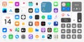 IOS 15 icons Apple inc: Apple Store, Apple ID, Swift UI, CardPointers, Widgets, SharePlay, Podcasts, iTunes, iBooks, Apple TV,