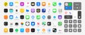 IOS 15 icons Apple inc: Apple Store, Apple ID, Swift UI, CardPointers, Widgets, SharePlay, Podcasts, iTunes, iBooks, Apple TV,