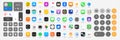 IOS 15 icons Apple inc: Apple Store, Apple ID, Swift UI, CardPointers, Widgets, SharePlay, Podcasts, iTunes, iBooks, Apple TV,