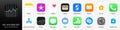 IOS 14 icons Apple inc: Apple Store, Apple TV, iTunes, Podcasts, iMovie, iBooks, Apple TV, FaceTime, SplitMetrics, News, Clock,