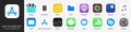 IOS 14 icons Apple inc: Apple Store, Apple TV, iTunes, Podcasts, iMovie, iBooks, Apple TV, FaceTime, SplitMetrics, News, Clock,