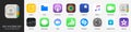 IOS 14 icons Apple inc: Apple Store, Apple TV, iTunes, Podcasts, iMovie, iBooks, Apple TV, FaceTime, SplitMetrics, News, Clock,