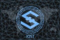 IOST Abstract Cryptocurrency. With a dark background and a world map. Graphic concept for your design Royalty Free Stock Photo