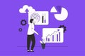 IOT analytics web concept with character scene in flat design. Royalty Free Stock Photo