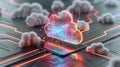 IoT devices connected to a holographic cloud, vibrant colors, digital Royalty Free Stock Photo