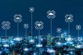 IOT Internet of Things. global media link connecting on night city background, digital, internet, communication, networking, sma Royalty Free Stock Photo