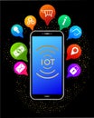 IOT -  Internet of things. Realistic smartphone with colorful mobile app icons Royalty Free Stock Photo