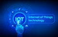 IOT. Internet of Things technology concept on virtual screen. Wireless communication network. Intelligent system automation. Royalty Free Stock Photo