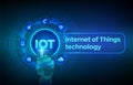 IOT. Internet of Things technology concept on virtual screen. Wireless communication network. Intelligent system automation. Royalty Free Stock Photo