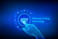 IOT. Internet of Things technology concept on virtual screen. Wireless communication network. Intelligent system automation. Royalty Free Stock Photo