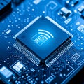 IoT Microprocessor with Glowing Wireless Symbol Royalty Free Stock Photo