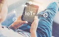 IoT Security theme with man using a tablet Royalty Free Stock Photo