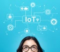IoT security theme with young woman Royalty Free Stock Photo