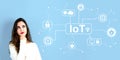 IoT security theme with young woman Royalty Free Stock Photo