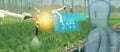 Iot smart industry robot 4.0 agriculture concept,industrial agronomist,farmer using software Artificial intelligence technology to