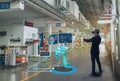 Iot smart technology futuristic in industry 4.0 concept, engineer use augmented mixed virtual reality to education and training, r Royalty Free Stock Photo