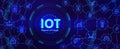 Iot technology. Digital banner for internet of things or smart home device network with icons. Futuristic innovation industry Royalty Free Stock Photo