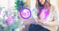 IoT theme with woman using a laptop Royalty Free Stock Photo