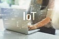 IoT with woman using laptop Royalty Free Stock Photo