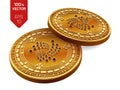 Iota. Crypto currency. 3D isometric Physical coins. Digital currency. Golden coins with Iota symbol isolated on white background.
