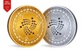 Iota. Crypto currency. 3D isometric Physical coins. Digital currency. Golden and silver coins with Iota symbol isolated on white b