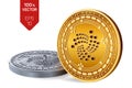 Iota. Crypto currency. 3D isometric Physical coins. Digital currency. Golden and silver coins with Iota symbol isolated on white b