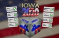 Iowa Caucuses ballot box candidate list 3D illustration