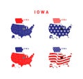 Iowa map with usa flag design illustration