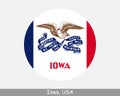 Iowa Round Circle Flag. IA USA State Circular Button Banner Icon. Iowa United States of America State Flag. Hawkeye State EPS Vect