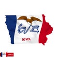 Iowa state map with waving flag of US State. Royalty Free Stock Photo