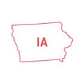 Iowa US state map red outline border. Vector illustration. Two-letter state abbreviation