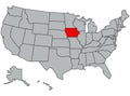 Iowa vector illustration in gray color. United States of America map. Highlighted in red territory of the US. Contours of the USA Royalty Free Stock Photo