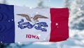 Iowa winter snowflakes flag background. United States of America. 3d illustration