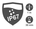 IP67 badge with depth and time of submersion Royalty Free Stock Photo