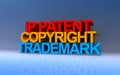 ip patent copyright trademark on blue