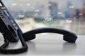 IP Phone double exposure with blue LED world map and business icon of VOIP for communication concept Royalty Free Stock Photo