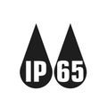 IP65 protection certificate standard icon. Water and dust or solids resistant protected symbol. Vector illustration